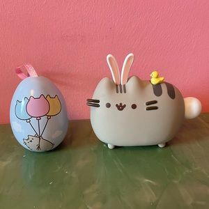 Pusheen 2017 Easter Bunny Figure & Metal Fillable Easter Egg Ornament Bundle